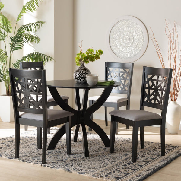 Baxton Studio Baxton Studio Lena 5-Piece Modern Dining Set with Grey Upholstery & Dark Brown Wood Finish Lena-Grey/Dark Brown-5PC Dining Set