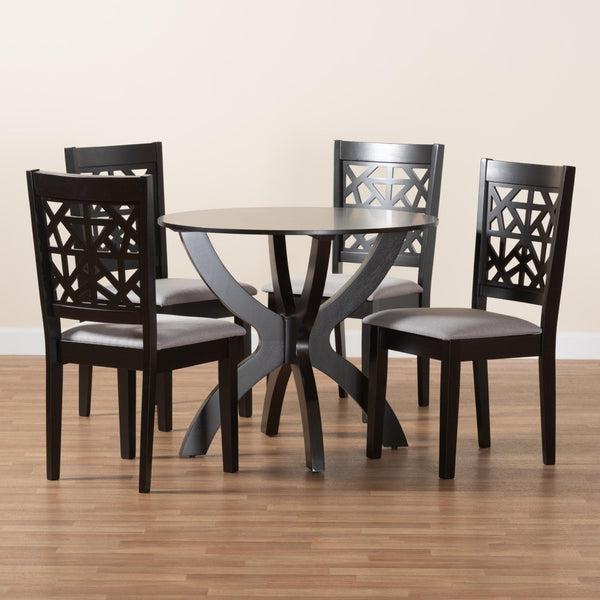 Baxton Studio Baxton Studio Lena 5-Piece Modern Dining Set with Grey Upholstery & Dark Brown Wood Finish Lena-Grey/Dark Brown-5PC Dining Set