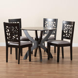 Baxton Studio Lena Modern Grey Fabric and Dark Brown Finished Wood 5-Piece Dining Set