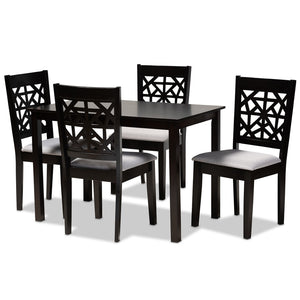 Baxton Studio Baxton Jackson 5-Piece Modern Grey Fabric Dining Set with Espresso Wood Finish for Stylish Spaces RH310C-Grey/Dark Brown-5PC Dining Set