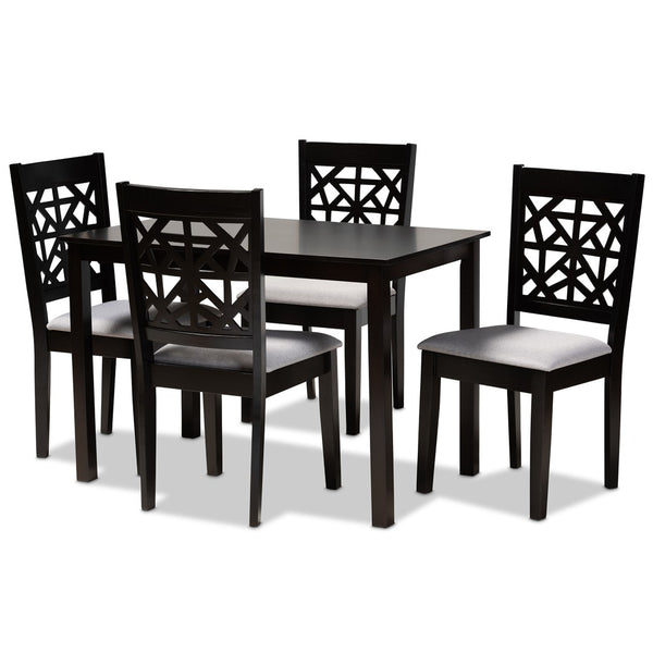 Baxton Studio Baxton Jackson 5-Piece Modern Grey Fabric Dining Set with Espresso Wood Finish for Stylish Spaces RH310C-Grey/Dark Brown-5PC Dining Set