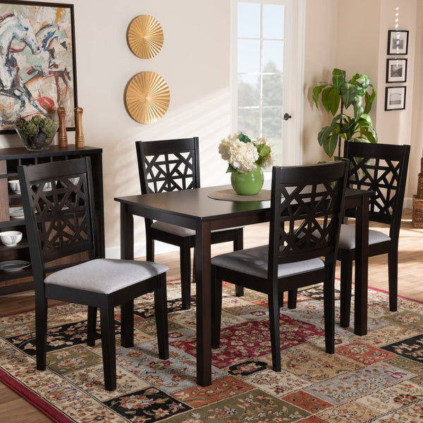 Baxton Studio Baxton Jackson 5-Piece Modern Grey Fabric Dining Set with Espresso Wood Finish for Stylish Spaces RH310C-Grey/Dark Brown-5PC Dining Set