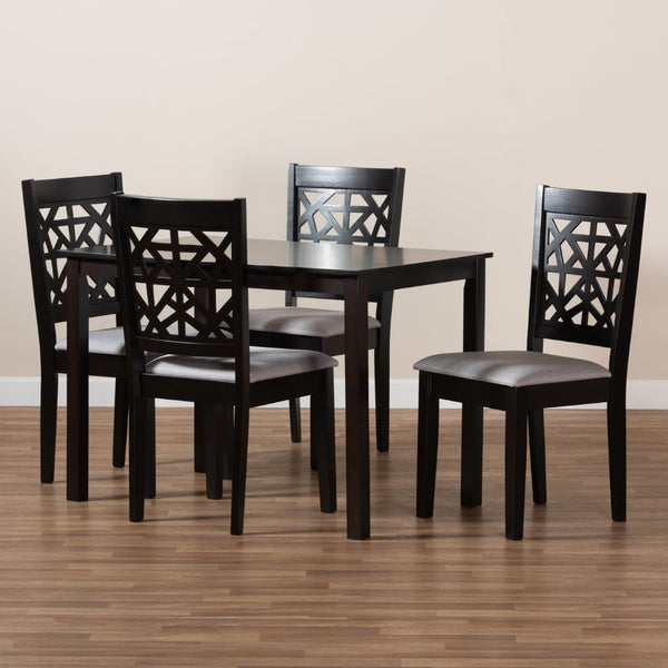Baxton Studio Baxton Jackson 5-Piece Modern Grey Fabric Dining Set with Espresso Wood Finish for Stylish Spaces RH310C-Grey/Dark Brown-5PC Dining Set