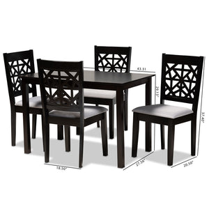 Baxton Studio Baxton Jackson 5-Piece Modern Grey Fabric Dining Set with Espresso Wood Finish for Stylish Spaces RH310C-Grey/Dark Brown-5PC Dining Set