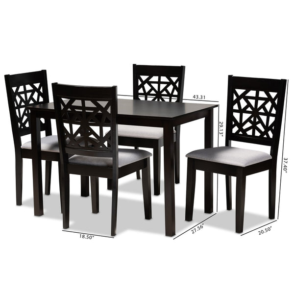 Baxton Studio Baxton Jackson 5-Piece Modern Grey Fabric Dining Set with Espresso Wood Finish for Stylish Spaces RH310C-Grey/Dark Brown-5PC Dining Set