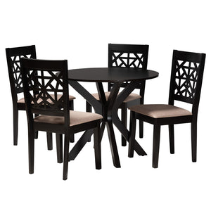 Baxton Studio Baxton Modern Grey Fabric and Espresso Wood 5-Piece Dining Set for Stylish Comfort and Elegance Karel Beige Karel-Sand/Dark Brown-5PC Dining Set