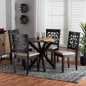 Baxton Studio Baxton Modern Grey Fabric and Espresso Wood 5-Piece Dining Set for Stylish Comfort and Elegance Karel Beige Karel-Sand/Dark Brown-5PC Dining Set