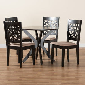 Baxton Studio Baxton Modern Grey Fabric and Espresso Wood 5-Piece Dining Set for Stylish Comfort and Elegance Karel Beige Karel-Sand/Dark Brown-5PC Dining Set