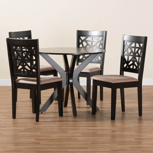 Baxton Studio Baxton Modern Grey Fabric and Espresso Wood 5-Piece Dining Set for Stylish Comfort and Elegance Karel Beige Karel-Sand/Dark Brown-5PC Dining Set