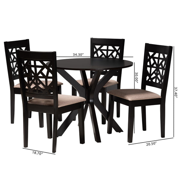 Baxton Studio Baxton Modern Grey Fabric and Espresso Wood 5-Piece Dining Set for Stylish Comfort and Elegance Karel Beige Karel-Sand/Dark Brown-5PC Dining Set