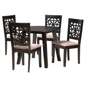 Baxton Studio Baxton Modern 5-Piece Dining Set with Grey Upholstered Chairs and Dark Brown Finished Wood Table Aiden Beige Alice-Sand/Dark Brown-5PC Dining Set