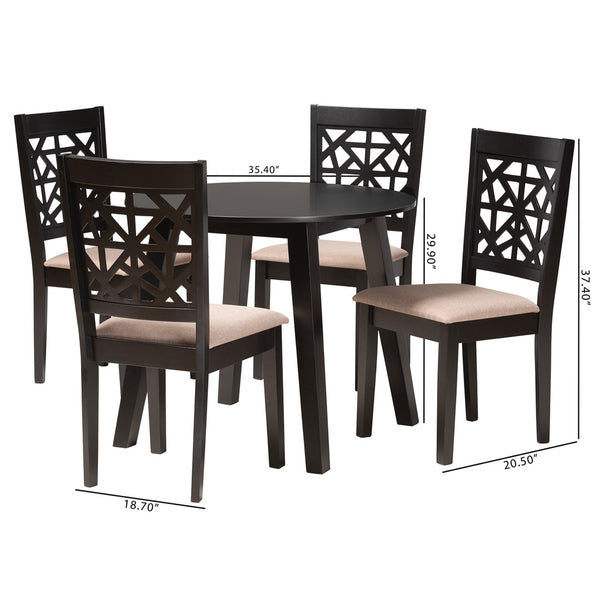 Baxton Studio Baxton Modern 5-Piece Dining Set with Grey Upholstered Chairs and Dark Brown Finished Wood Table Aiden Beige Alice-Sand/Dark Brown-5PC Dining Set