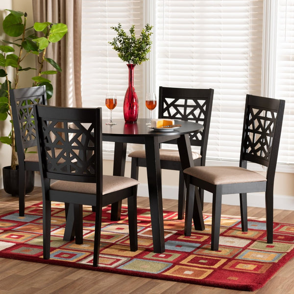 Baxton Studio Baxton Modern 5-Piece Dining Set with Grey Upholstered Chairs and Dark Brown Finished Wood Table Aiden Beige Alice-Sand/Dark Brown-5PC Dining Set