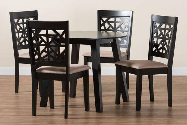 Baxton Studio Baxton Modern 5-Piece Dining Set with Grey Upholstered Chairs and Dark Brown Finished Wood Table Aiden Beige Alice-Sand/Dark Brown-5PC Dining Set