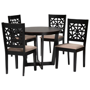 Baxton Studio Baxton Studio Jamie Modern 5-Piece Dining Set with Sculptural Table and Stylish Upholstered Chairs Beige Jamie-Sand/Dark Brown-5PC Dining Set
