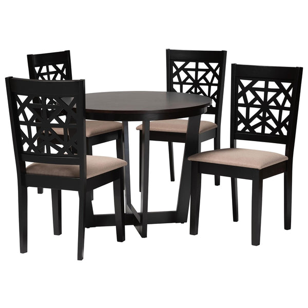 Baxton Studio Baxton Studio Jamie Modern 5-Piece Dining Set with Sculptural Table and Stylish Upholstered Chairs Beige Jamie-Sand/Dark Brown-5PC Dining Set