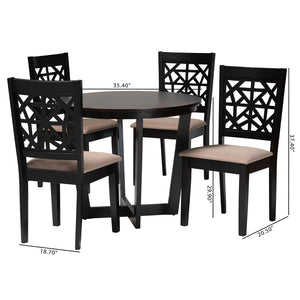 Baxton Studio Baxton Studio Jamie Modern 5-Piece Dining Set with Sculptural Table and Stylish Upholstered Chairs Beige Jamie-Sand/Dark Brown-5PC Dining Set