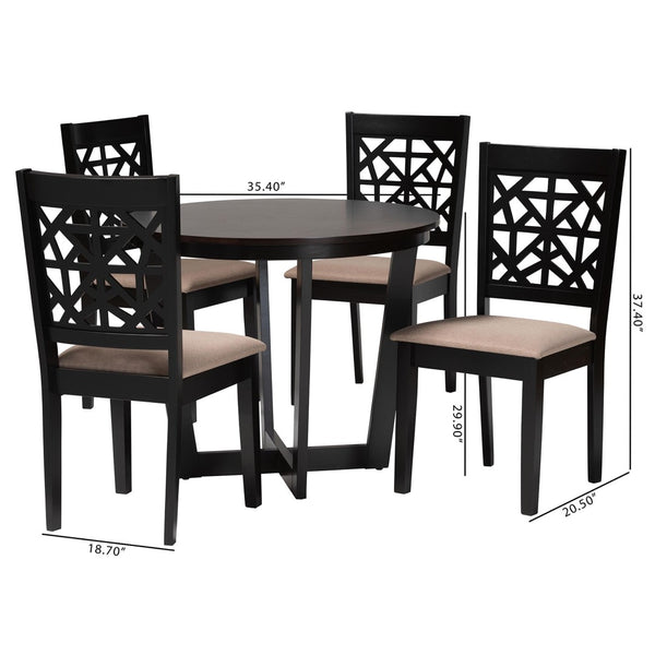 Baxton Studio Baxton Studio Jamie Modern 5-Piece Dining Set with Sculptural Table and Stylish Upholstered Chairs Beige Jamie-Sand/Dark Brown-5PC Dining Set