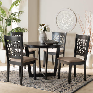 Baxton Studio Baxton Studio Jamie Modern 5-Piece Dining Set with Sculptural Table and Stylish Upholstered Chairs Beige Jamie-Sand/Dark Brown-5PC Dining Set