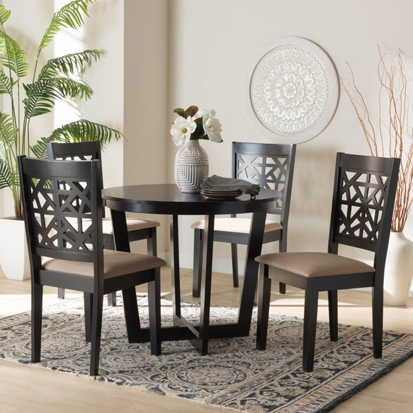 Baxton Studio Baxton Studio Jamie Modern 5-Piece Dining Set with Sculptural Table and Stylish Upholstered Chairs Beige Jamie-Sand/Dark Brown-5PC Dining Set