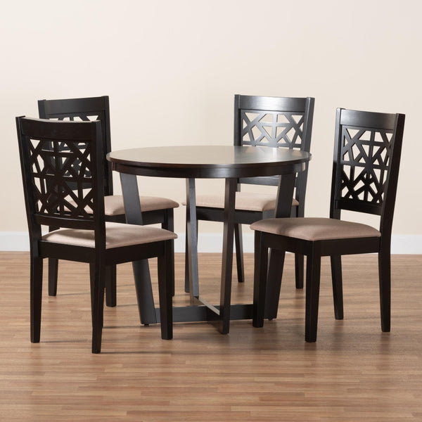 Baxton Studio Baxton Studio Jamie Modern 5-Piece Dining Set with Sculptural Table and Stylish Upholstered Chairs Beige Jamie-Sand/Dark Brown-5PC Dining Set
