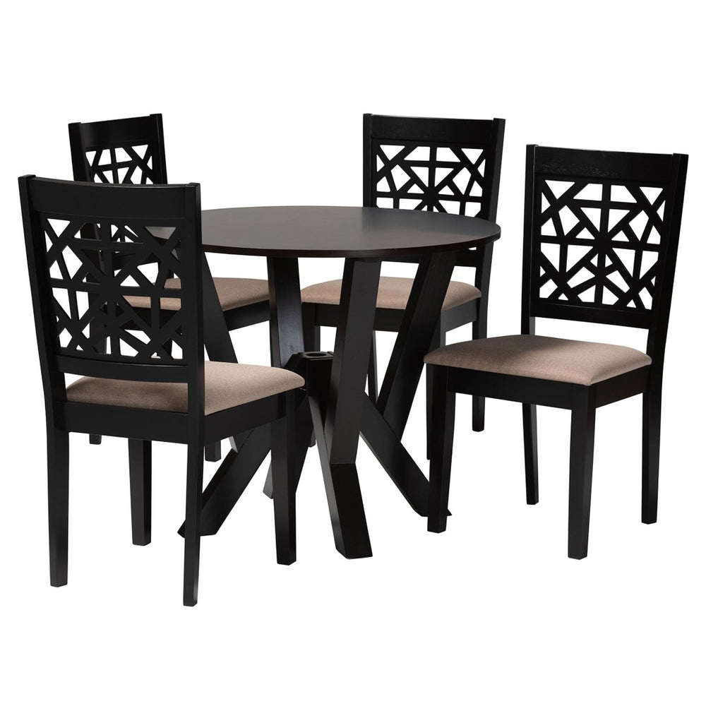 Baxton Studio Baxton Studio Felice Modern 5-Piece Dining Set with Stylish Round Table and Plush Beige Chairs Felice-Sand/Dark Brown-5PC Dining Set