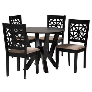Baxton Studio Baxton Studio Felice Modern 5-Piece Dining Set with Stylish Round Table and Plush Beige Chairs Felice-Sand/Dark Brown-5PC Dining Set
