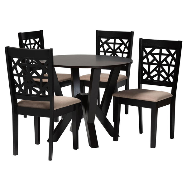Baxton Studio Baxton Studio Felice Modern 5-Piece Dining Set with Stylish Round Table and Plush Beige Chairs Felice-Sand/Dark Brown-5PC Dining Set