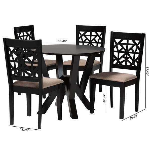 Baxton Studio Baxton Studio Felice Modern 5-Piece Dining Set with Stylish Round Table and Plush Beige Chairs Felice-Sand/Dark Brown-5PC Dining Set