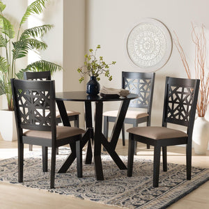 Baxton Studio Baxton Studio Felice Modern 5-Piece Dining Set with Stylish Round Table and Plush Beige Chairs Felice-Sand/Dark Brown-5PC Dining Set
