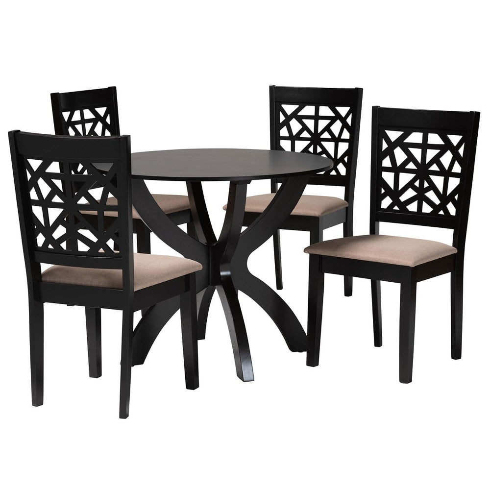 Baxton Studio Baxton Studio Lena 5-Piece Modern Dining Set with Round Table & Beige Upholstered Chairs, Space-Saving Design Lena-Sand/Dark Brown-5PC Dining Set