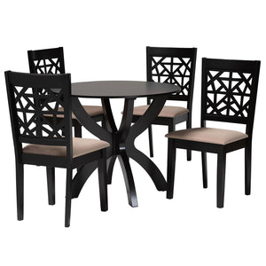 Baxton Studio Baxton Studio Lena 5-Piece Modern Dining Set with Round Table & Beige Upholstered Chairs, Space-Saving Design Lena-Sand/Dark Brown-5PC Dining Set