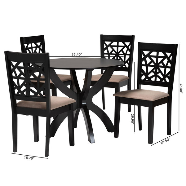 Baxton Studio Baxton Studio Lena 5-Piece Modern Dining Set with Round Table & Beige Upholstered Chairs, Space-Saving Design Lena-Sand/Dark Brown-5PC Dining Set