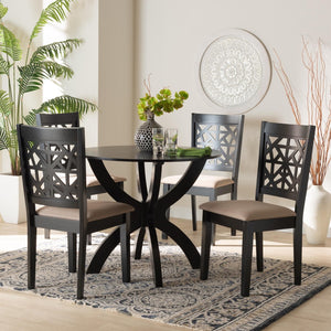 Baxton Studio Baxton Studio Lena 5-Piece Modern Dining Set with Round Table & Beige Upholstered Chairs, Space-Saving Design Lena-Sand/Dark Brown-5PC Dining Set