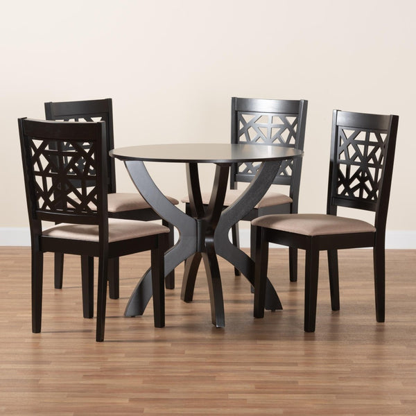 Baxton Studio Baxton Studio Lena 5-Piece Modern Dining Set with Round Table & Beige Upholstered Chairs, Space-Saving Design Lena-Sand/Dark Brown-5PC Dining Set