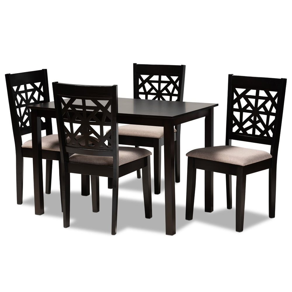 Baxton Studio Baxton Jackson 5-Piece Modern Dining Set - Sand Upholstered Chairs & Espresso Wood Table for Comfort RH310C-Sand/Dark Brown-5PC Dining Set