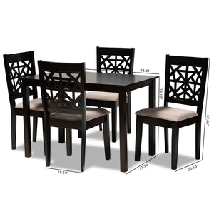 Baxton Studio Baxton Jackson 5-Piece Modern Dining Set - Sand Upholstered Chairs & Espresso Wood Table for Comfort RH310C-Sand/Dark Brown-5PC Dining Set