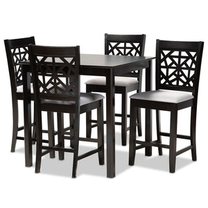 Baxton Studio Baxton Studio Contemporary 5-Piece Pub Dining Set with Espresso Wood Finish and Comfortable Chairs Grey RH310P-Grey/Dark Brown-5PC Pub Set