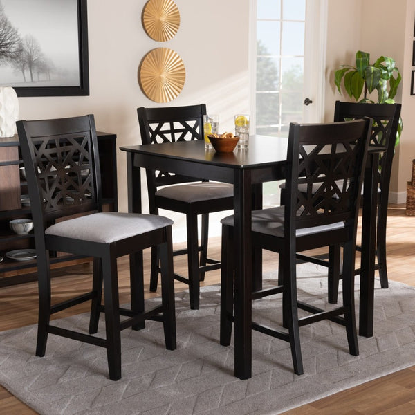 Baxton Studio Baxton Studio Contemporary 5-Piece Pub Dining Set with Espresso Wood Finish and Comfortable Chairs Grey RH310P-Grey/Dark Brown-5PC Pub Set