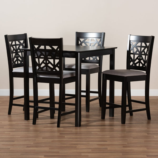 Baxton Studio Baxton Studio Contemporary 5-Piece Pub Dining Set with Espresso Wood Finish and Comfortable Chairs Grey RH310P-Grey/Dark Brown-5PC Pub Set