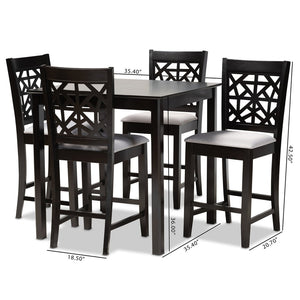 Baxton Studio Baxton Studio Contemporary 5-Piece Pub Dining Set with Espresso Wood Finish and Comfortable Chairs Grey RH310P-Grey/Dark Brown-5PC Pub Set