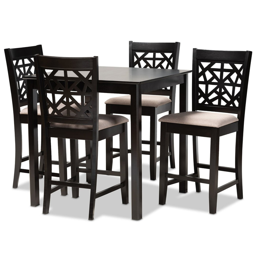 Baxton Studio Baxton Studio Contemporary 5-Piece Pub Dining Set with Espresso Wood Finish and Comfortable Chairs Sand RH310P-Sand/Dark Brown-5PC Pub Set