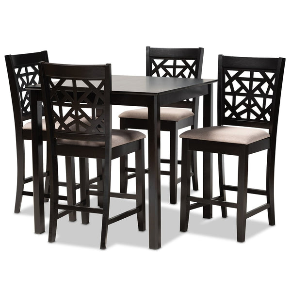 Baxton Studio Baxton Studio Contemporary 5-Piece Pub Dining Set with Espresso Wood Finish and Comfortable Chairs Sand RH310P-Sand/Dark Brown-5PC Pub Set