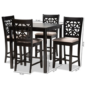 Baxton Studio Baxton Studio Contemporary 5-Piece Pub Dining Set with Espresso Wood Finish and Comfortable Chairs Sand RH310P-Sand/Dark Brown-5PC Pub Set