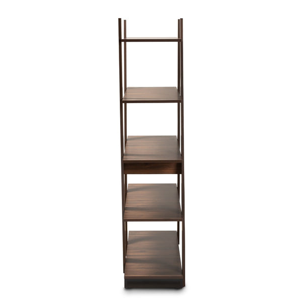 Baxton Studio Baxton Studio Michio 5-Tier Walnut Brown Display Shelf - Modern Geometric Storage for Living Spaces SEDV50140-Columbia-Shelf