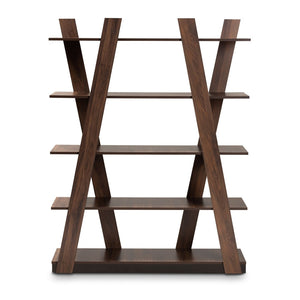 Baxton Studio Baxton Studio Michio 5-Tier Walnut Brown Display Shelf - Modern Geometric Storage for Living Spaces SEDV50140-Columbia-Shelf