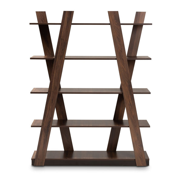 Baxton Studio Baxton Studio Michio 5-Tier Walnut Brown Display Shelf - Modern Geometric Storage for Living Spaces SEDV50140-Columbia-Shelf