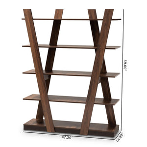 Baxton Studio Baxton Studio Michio 5-Tier Walnut Brown Display Shelf - Modern Geometric Storage for Living Spaces SEDV50140-Columbia-Shelf