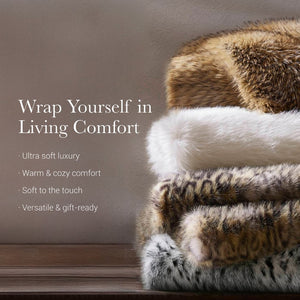 English Elm 1-piece Oversized Faux Fur Throw Bobcat Print Plush Velvet Backed Cozy Sofa Blanket Brown B035P408338