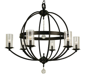 Framburg 6-light Rustic Sphere Chandelier With Seeded Cylinders And Crystal Accents - Handmade In Usa Matte Black Metal 1077 Mblack